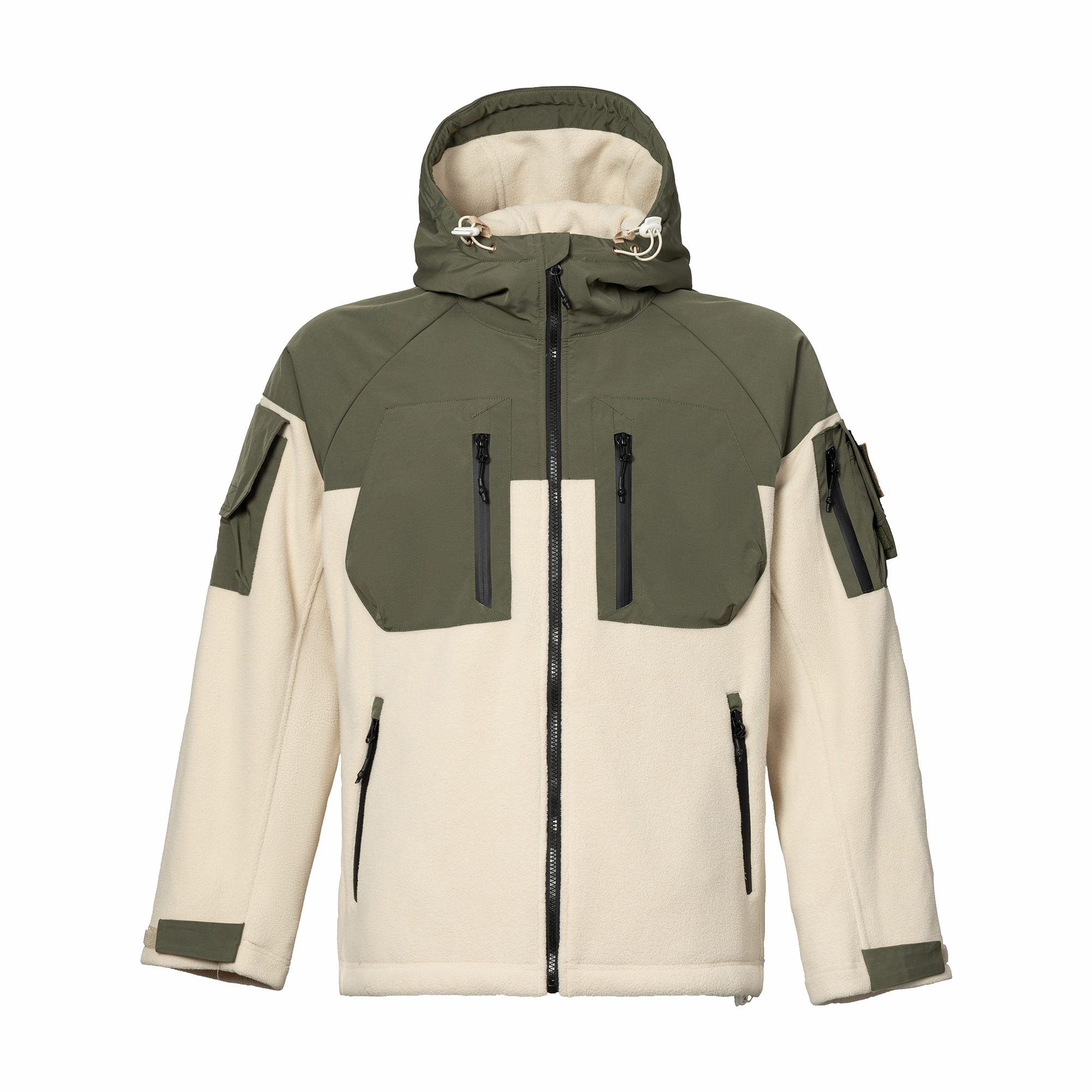 连帽拼接抓绒衣